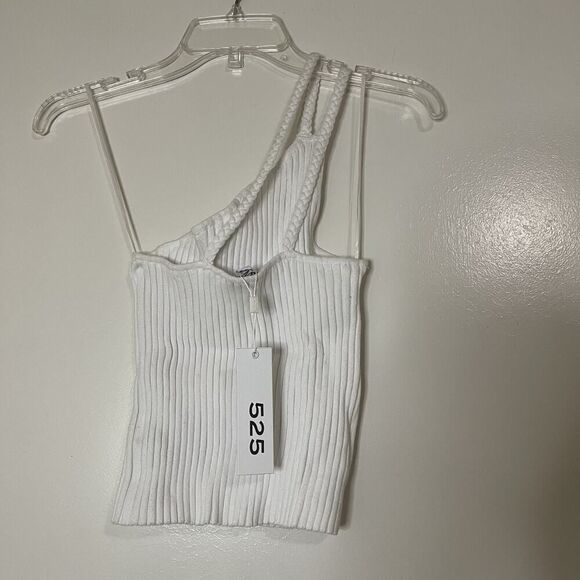 NEW! 535 America one shoulder ribbed white cropped top small - Picture 8 of 9